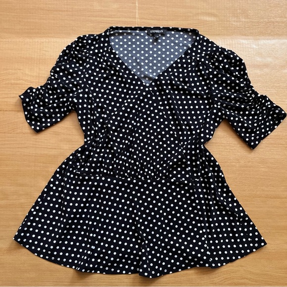 Express Black and White Polka Dot Blouse - Picture 1 of 10